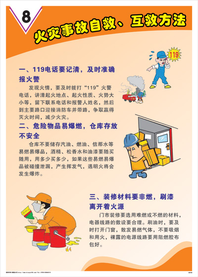 火灾事故自救互救方法-119电话要记清,及时准确报火警 消防标语海报